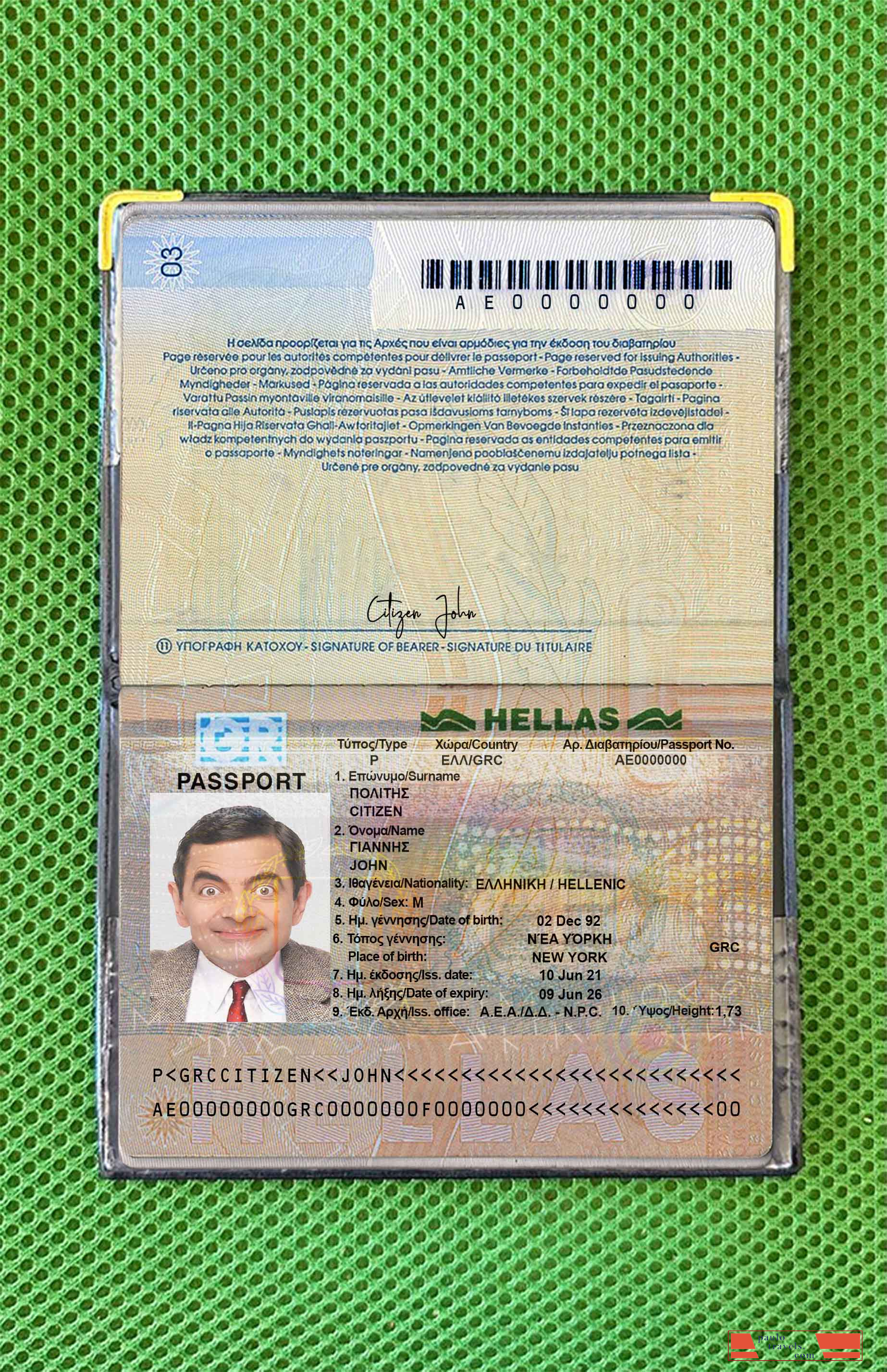 Greece passport version 2 photo look PSD template